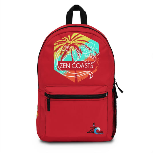 Zen Coasts Palm Tree Backpack Red